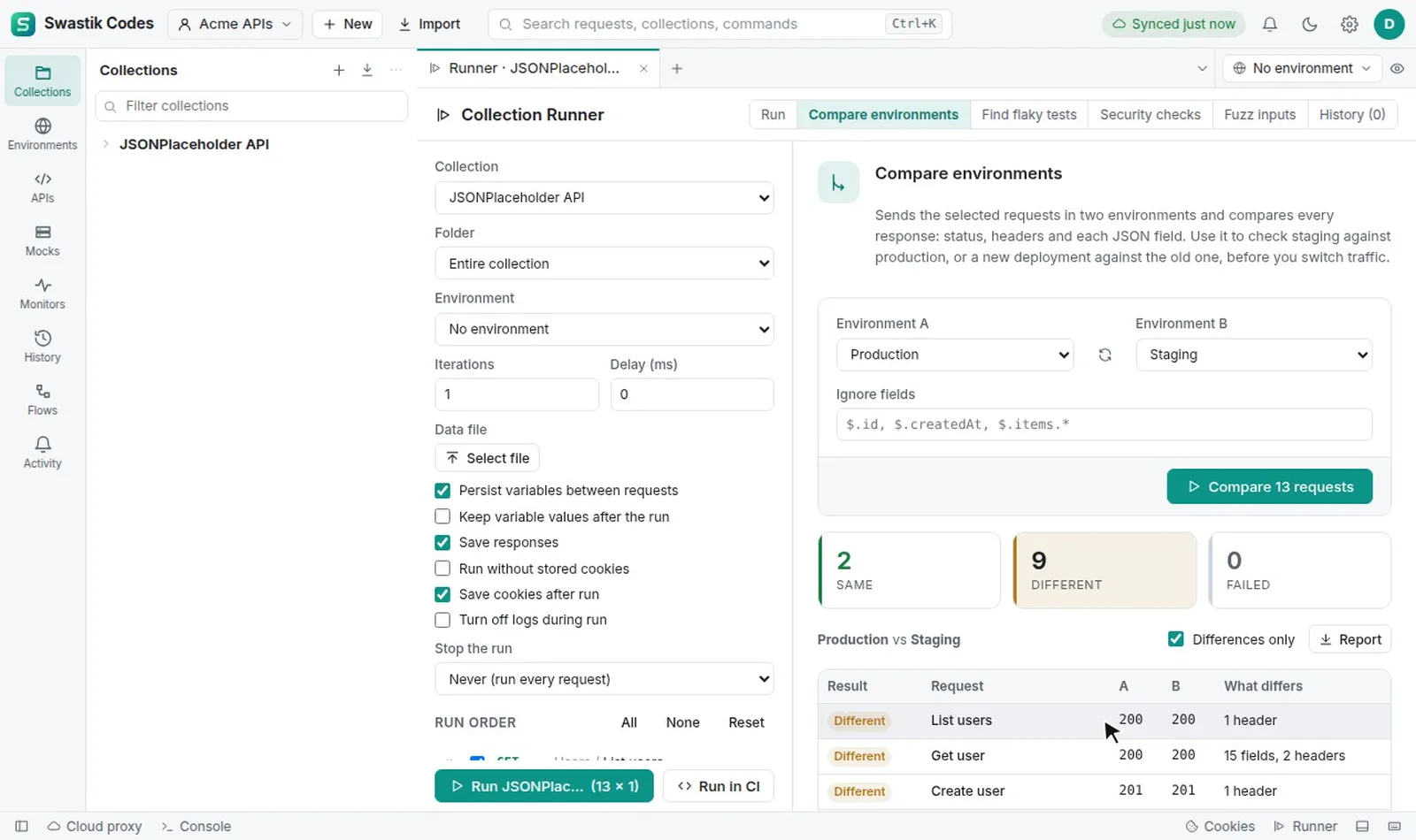 Send the same requests to Production and Staging and see which responses differ, field by field.
